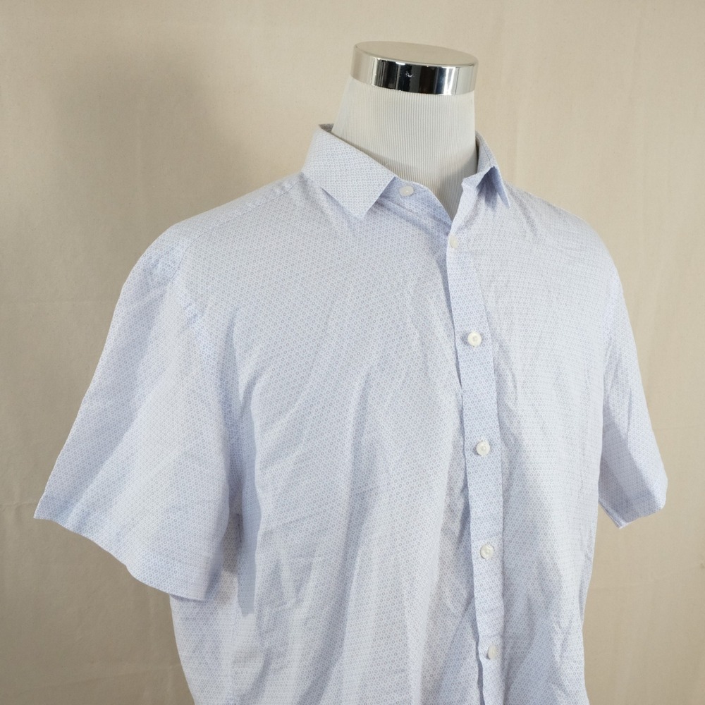 UNTUCKit XL Relaxed Fit Linen Blend Shirt Blue Red Floral Short Sleeve Mens